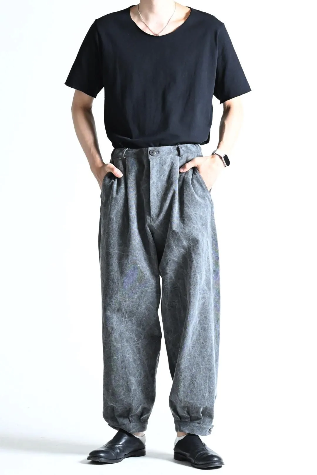 P-497 Tucked Hem Pants With Button Closure