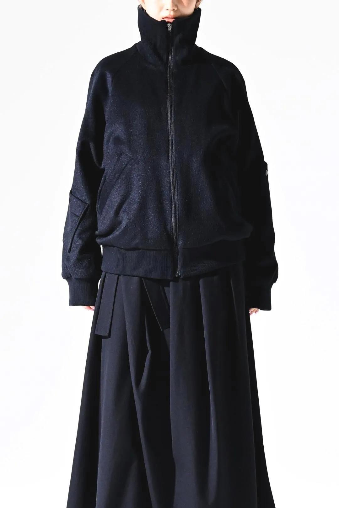 Angora Wool High Neck Zip Up Blouson