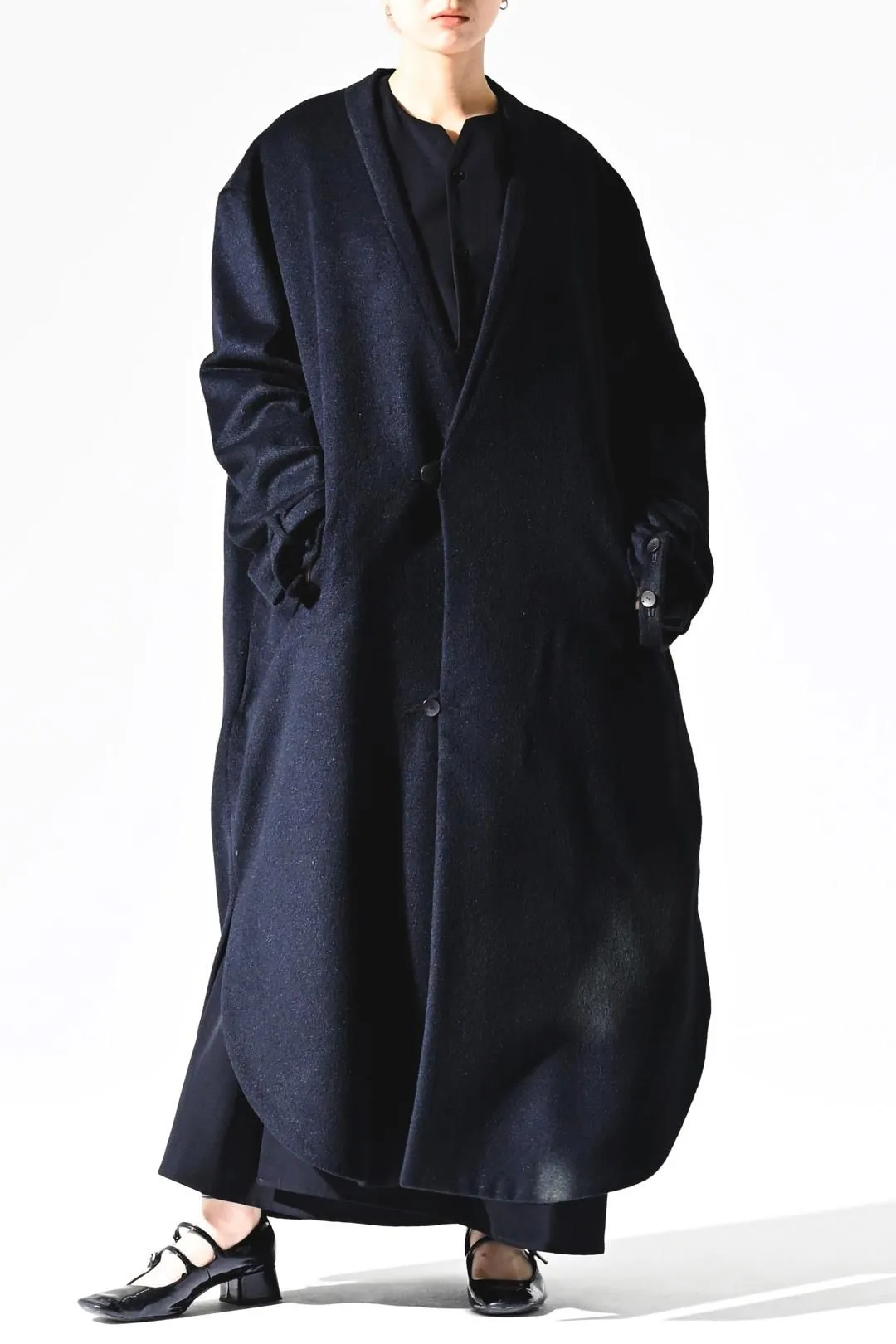 Angora Wool Round Slit Super Long Coat