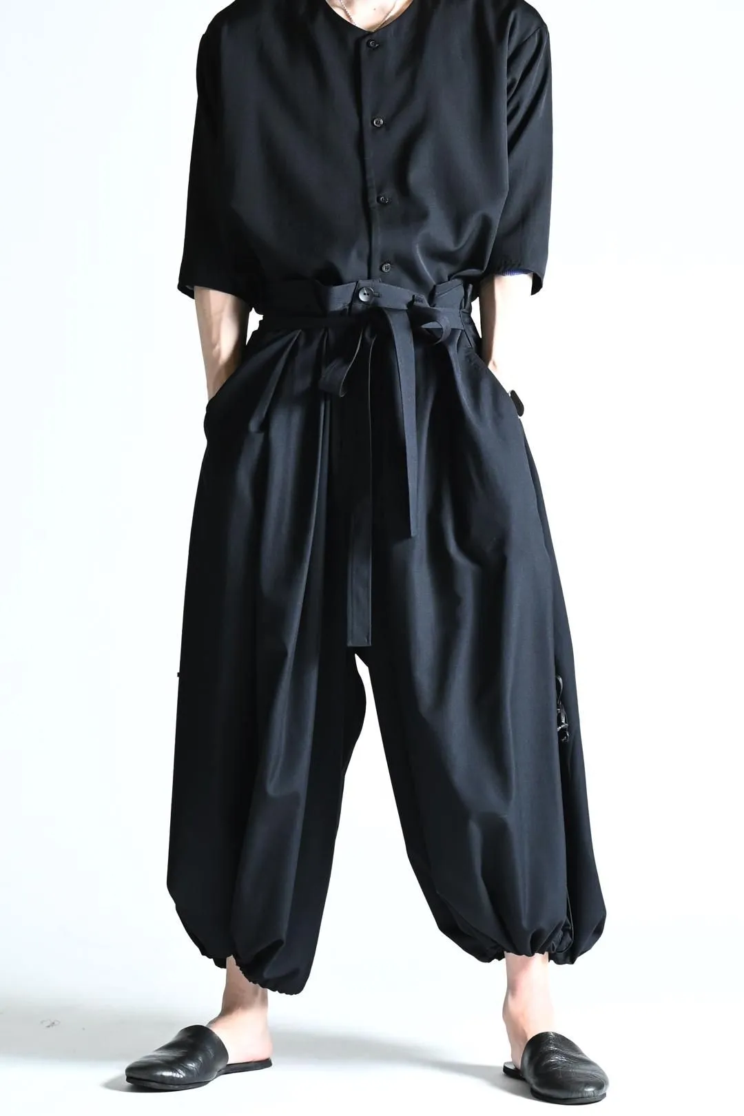 Wool Gabardine KIMONO Balloon Pants black