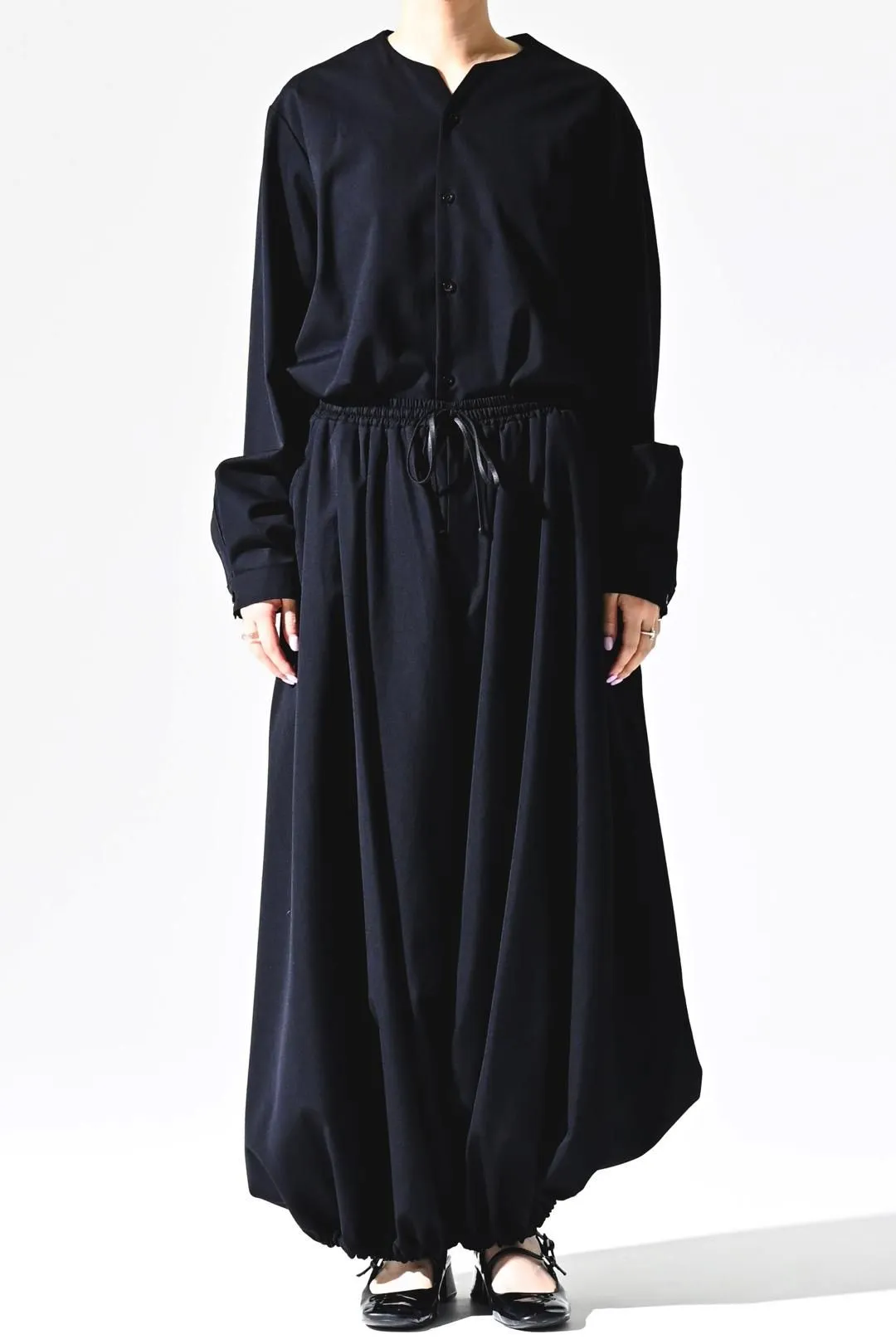 Wool Gabardine 袴 Balloon Pants black