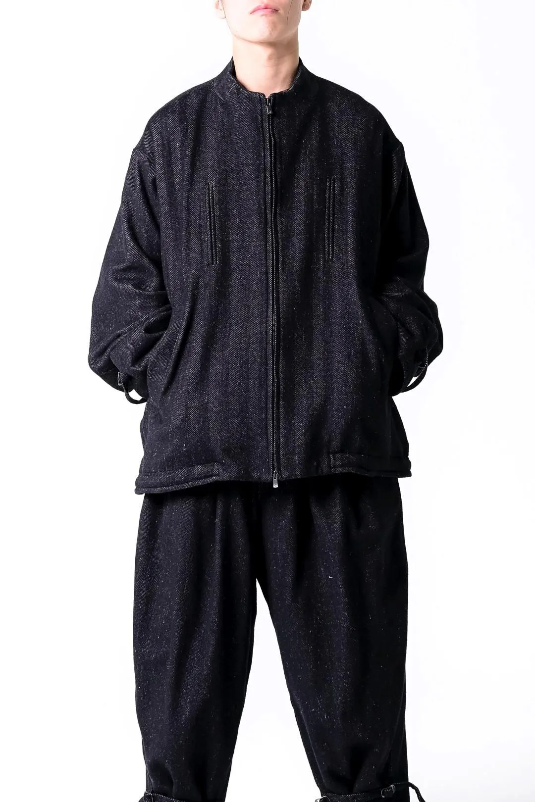 Belted Zip "F" Jacket Herringbone black