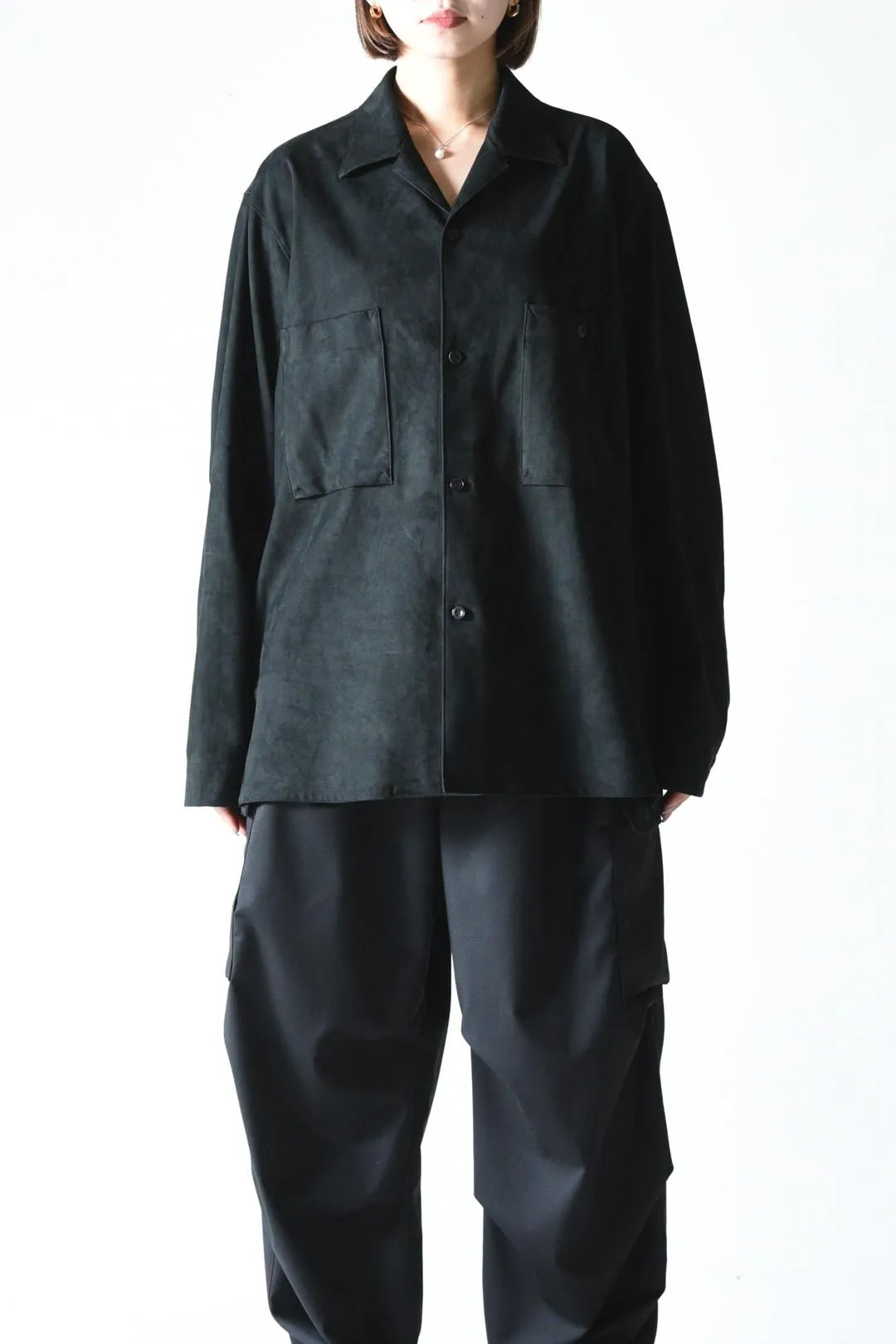  SYNTHETIC SUEDE OPEN COLLAR SHIRT Black
