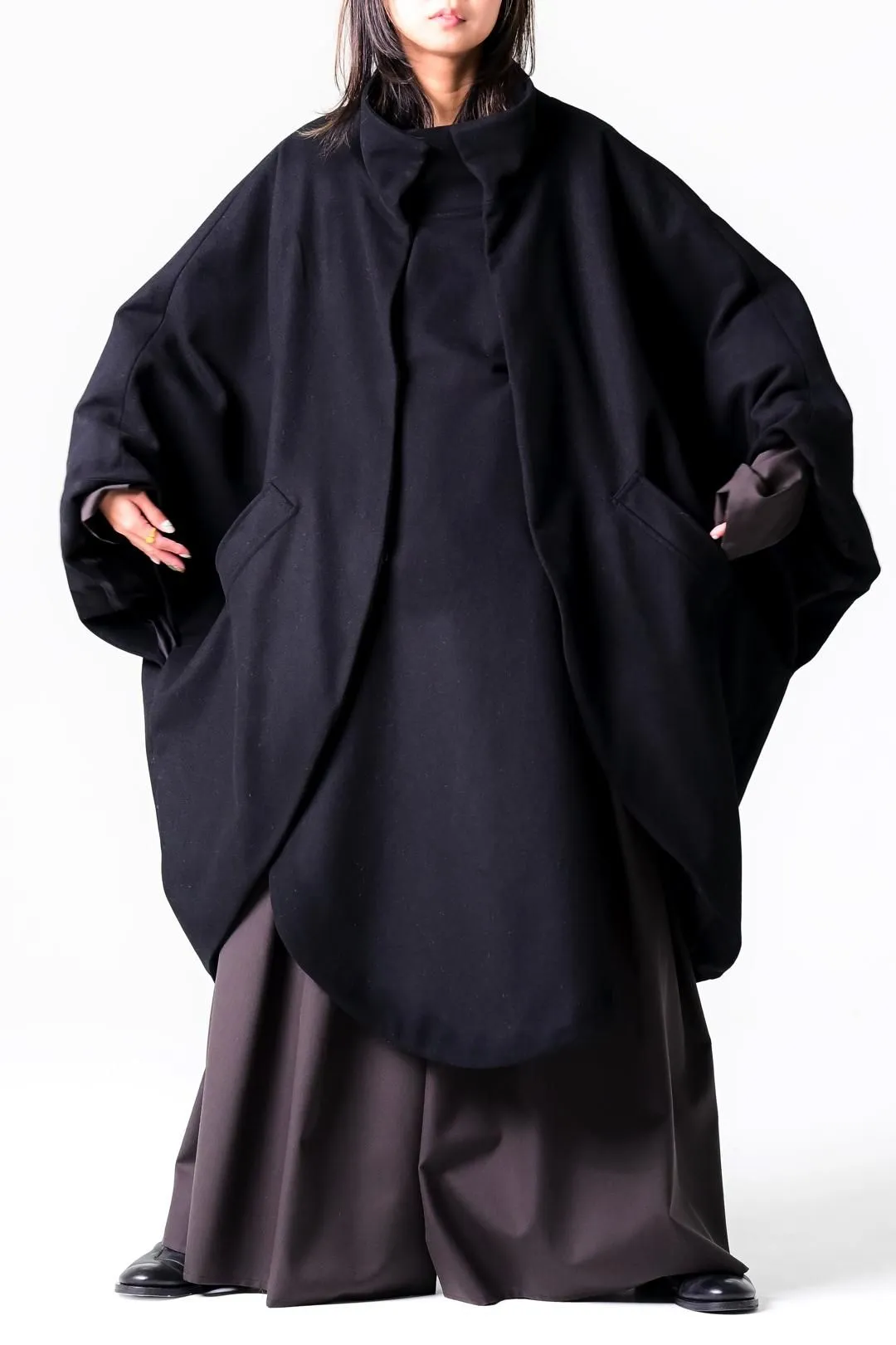  "尾州" Melton Unbound Haori Coat black