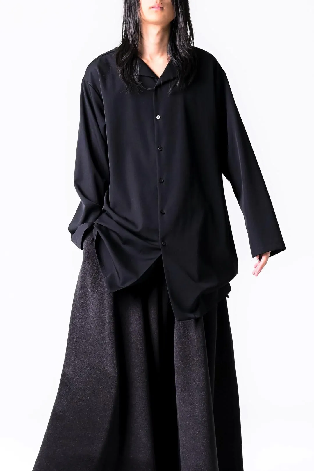  Wool Gabardine Drip Lapel Big Shirt black