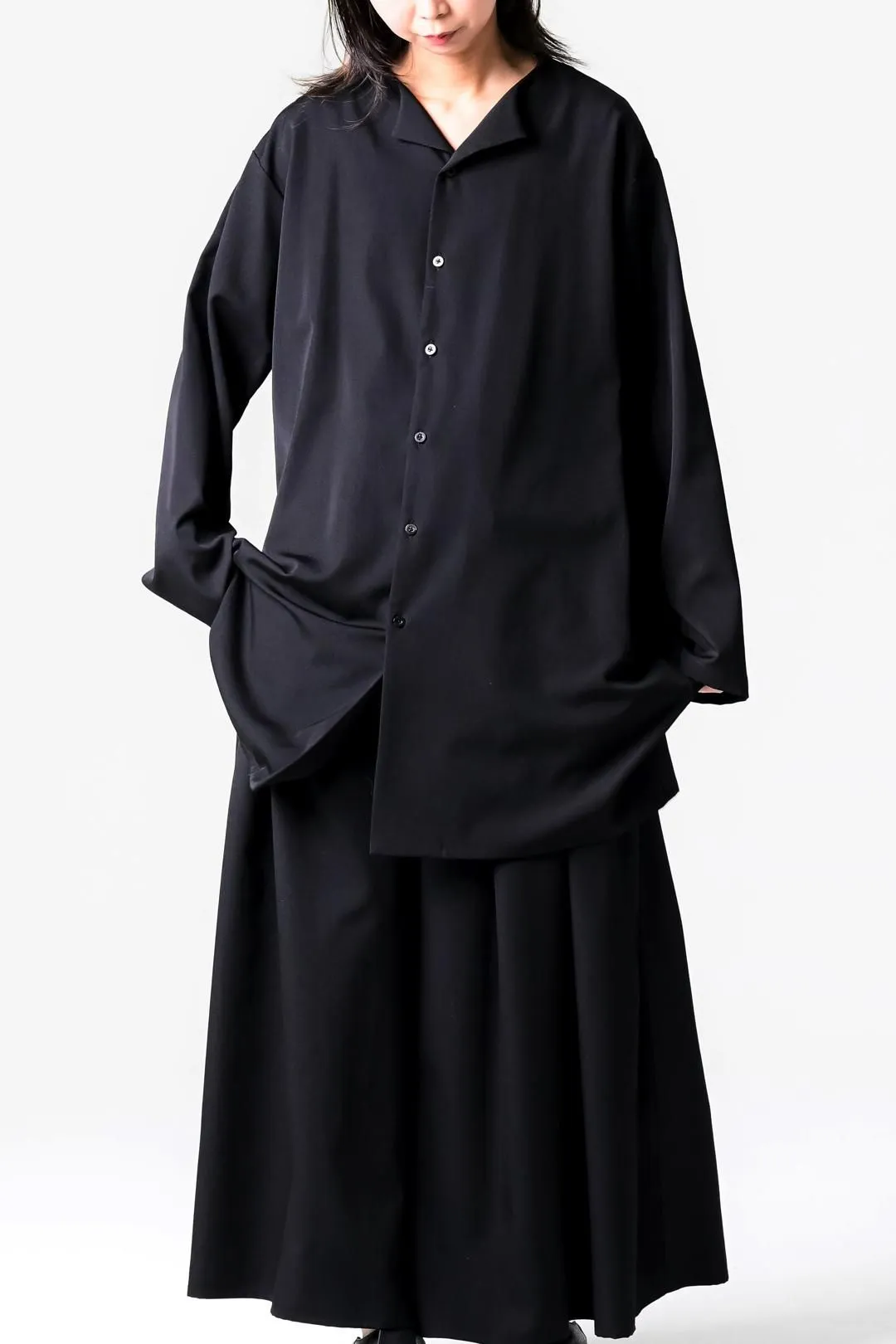 Wool Gabardine Drip Lapel Big Shirt