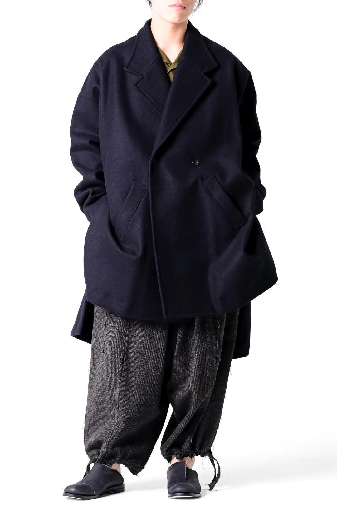  Melton Flow Slit Coat black