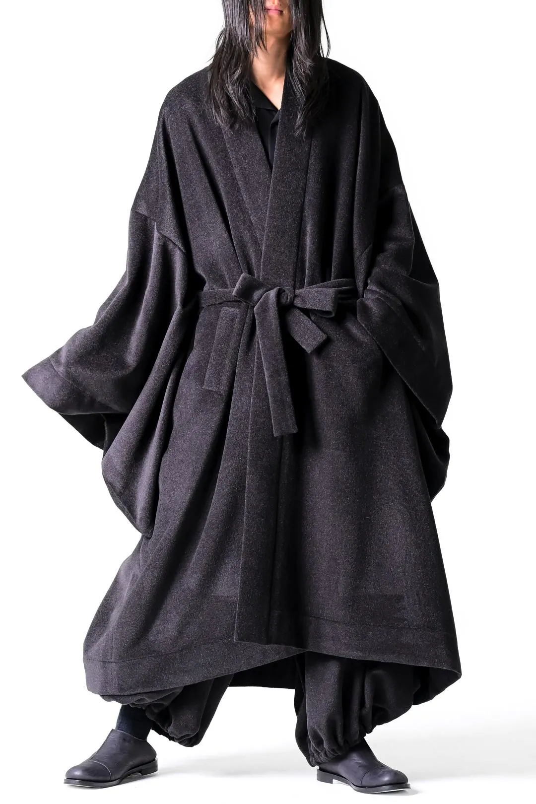  Angora Wool KIMONO Coat ash black