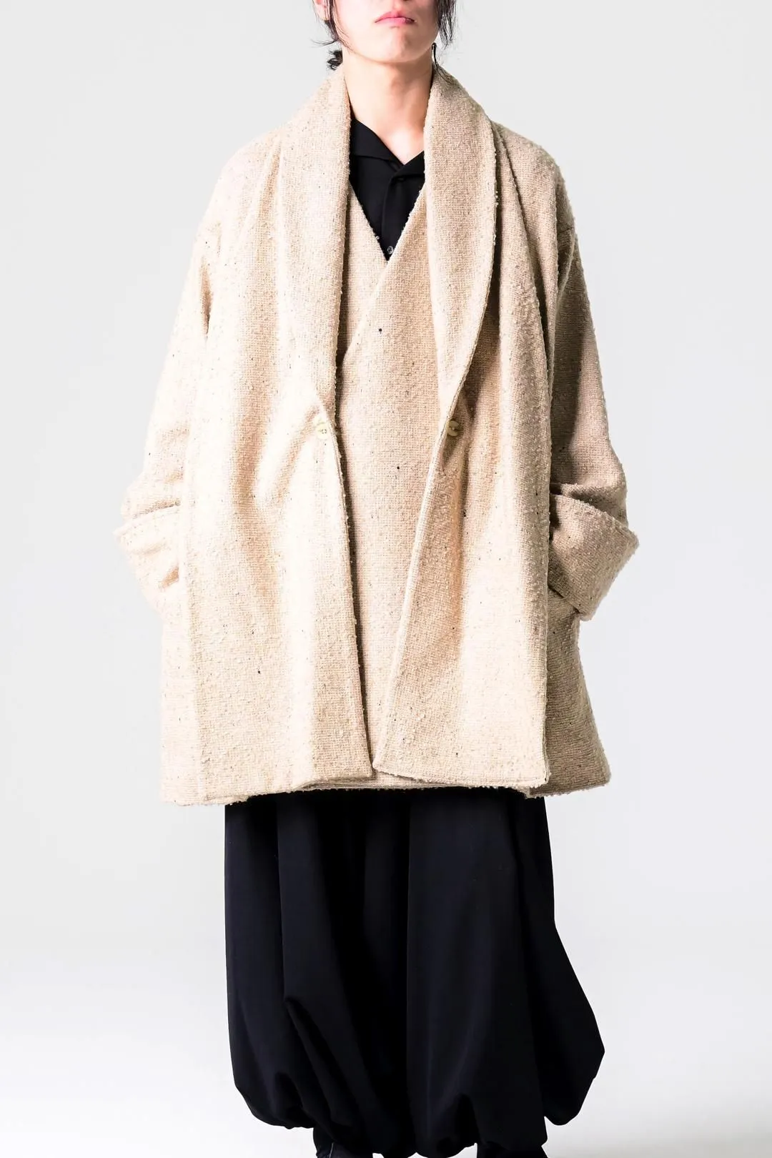 Mohair Nep Tweed Muffler Collar Jacket sand