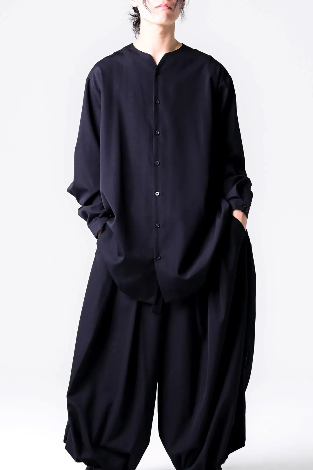  Wool Gabardine 01 Lapel Oversized Shirt black