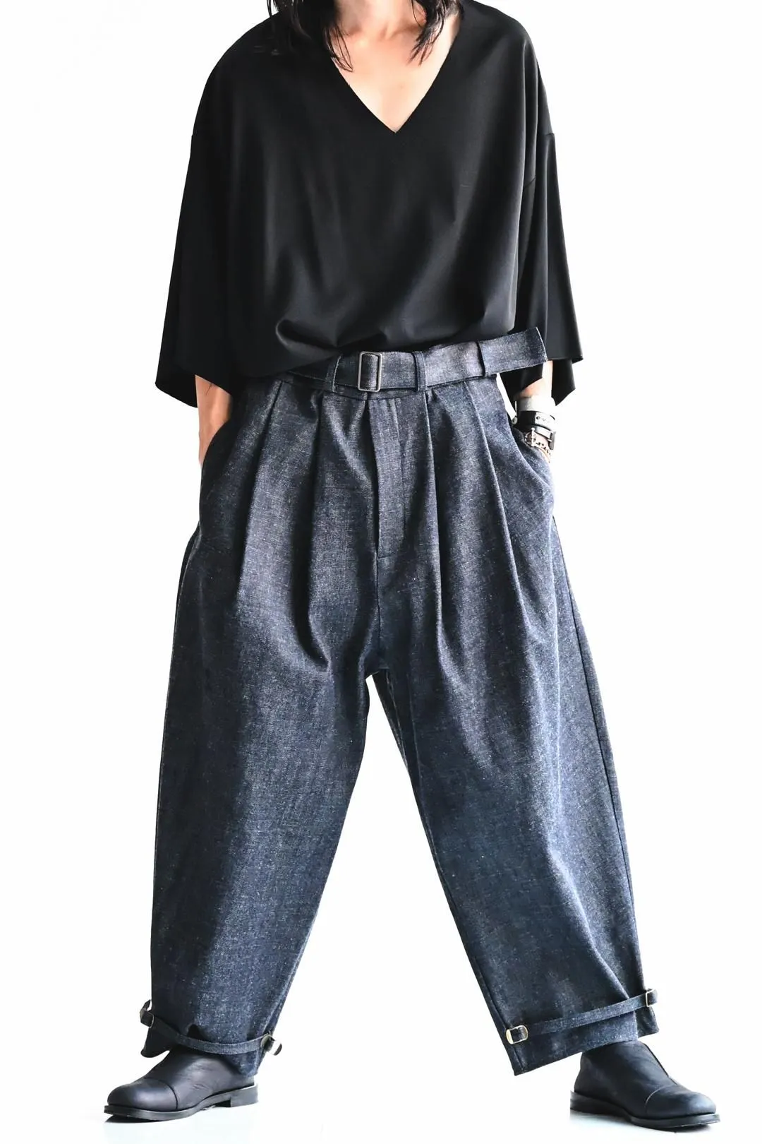  Belted 2 Tuck Slacks Denim indigo