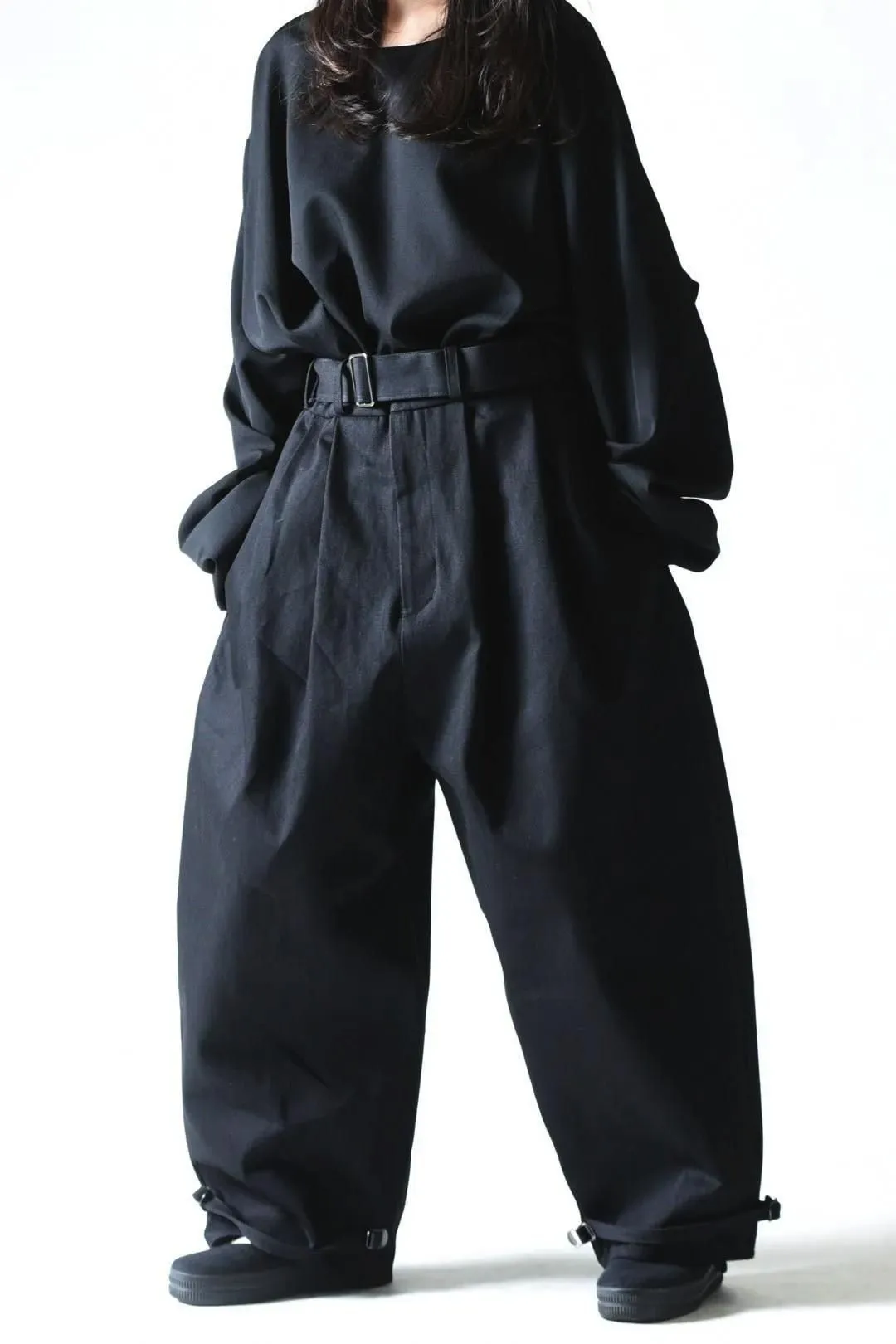  Belted 2 Tuck Slacks Denim black