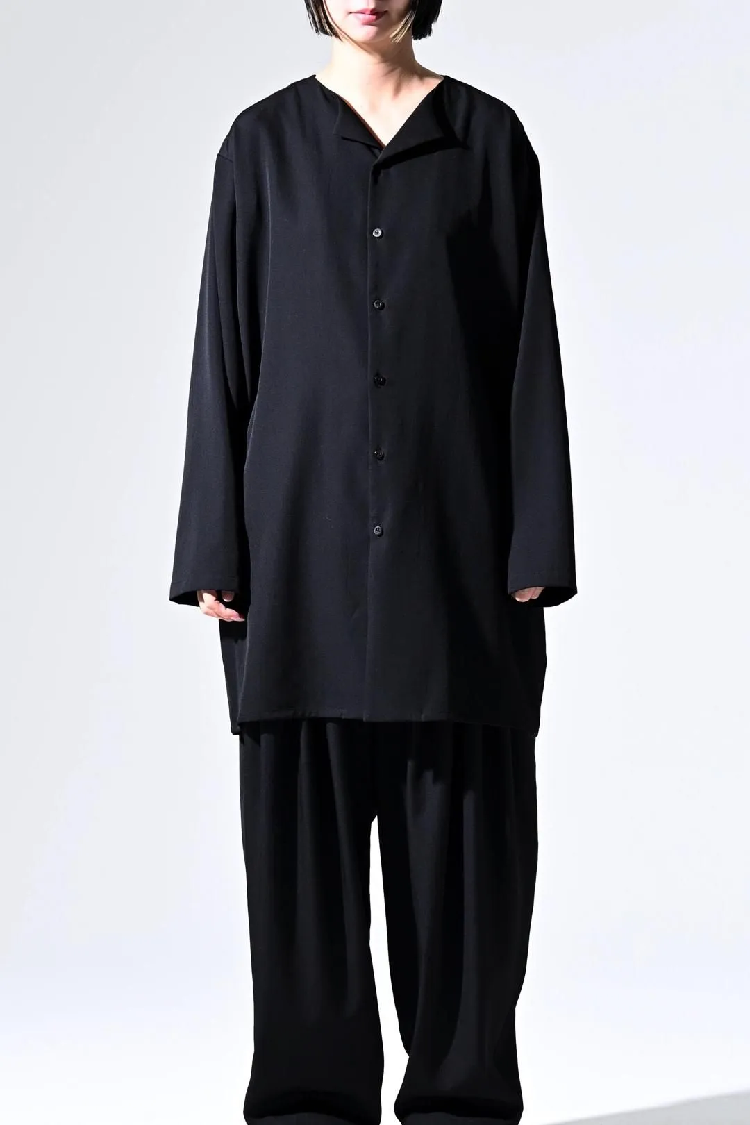  Wool Gabardine Drip Lapel Big Shirt black