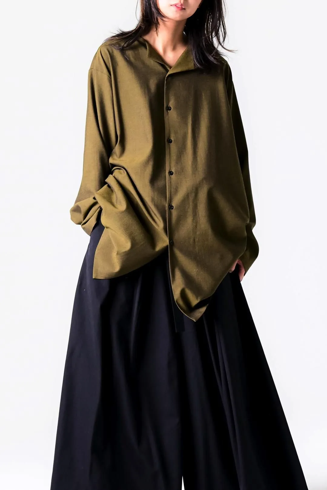  Wool Gabardine Drip Lapel Big Shirt mustard