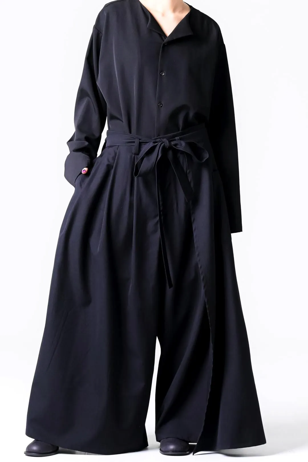  Wool Gabardine Wrap HAKAMA Pants black